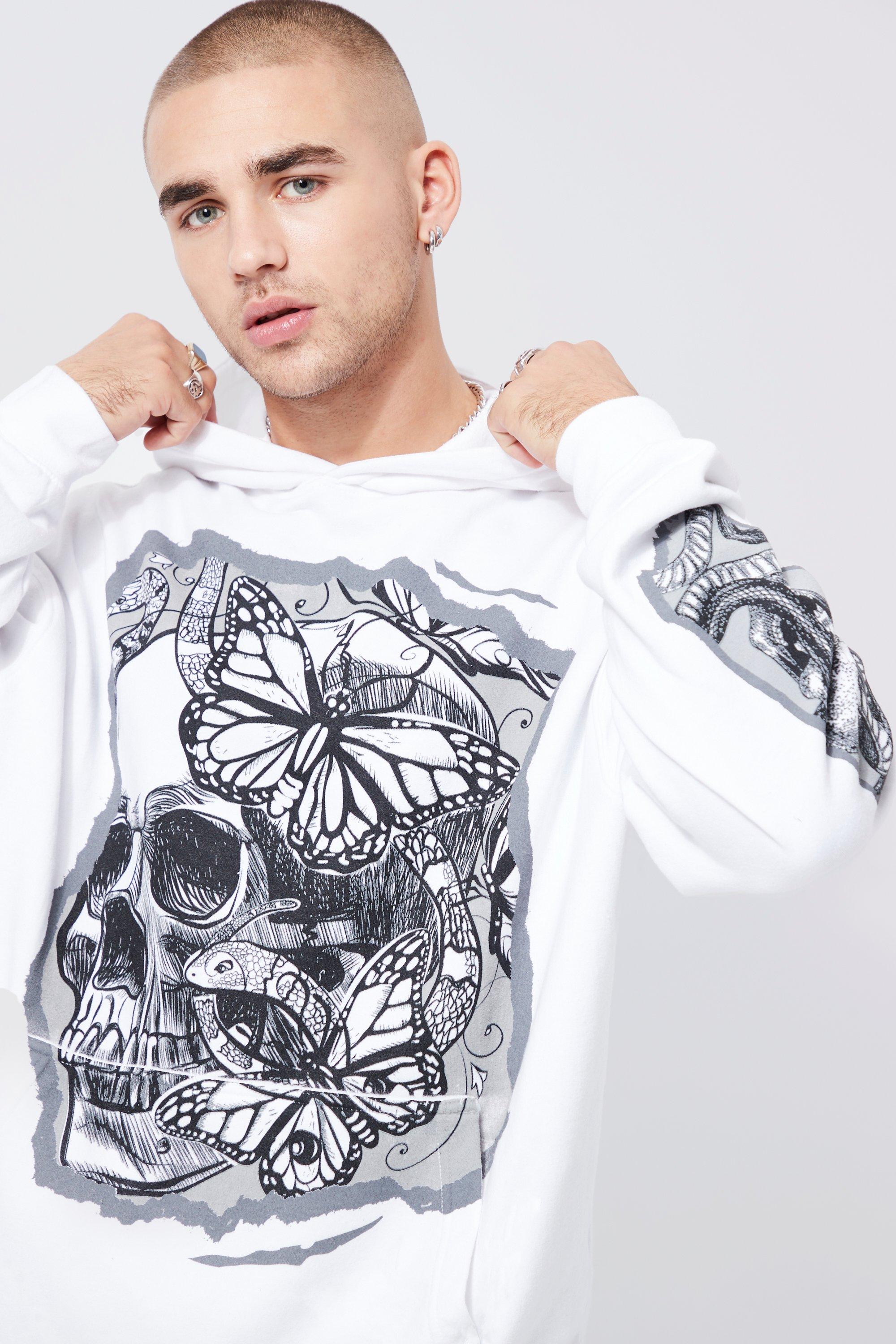 Oversized Skull Print Hoodie boohoo