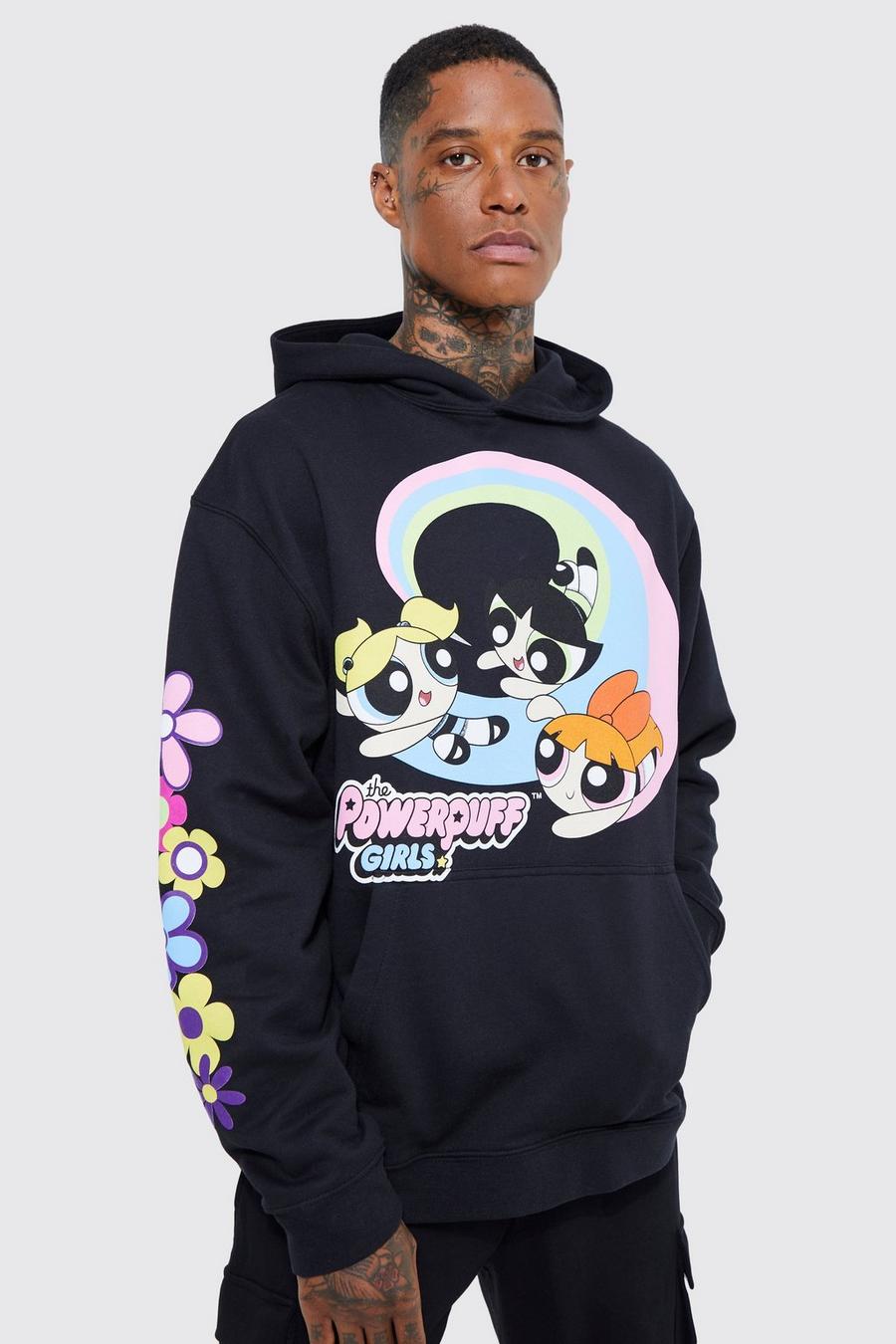 Black svart Powerpuff Girls Oversize hoodie med tryck