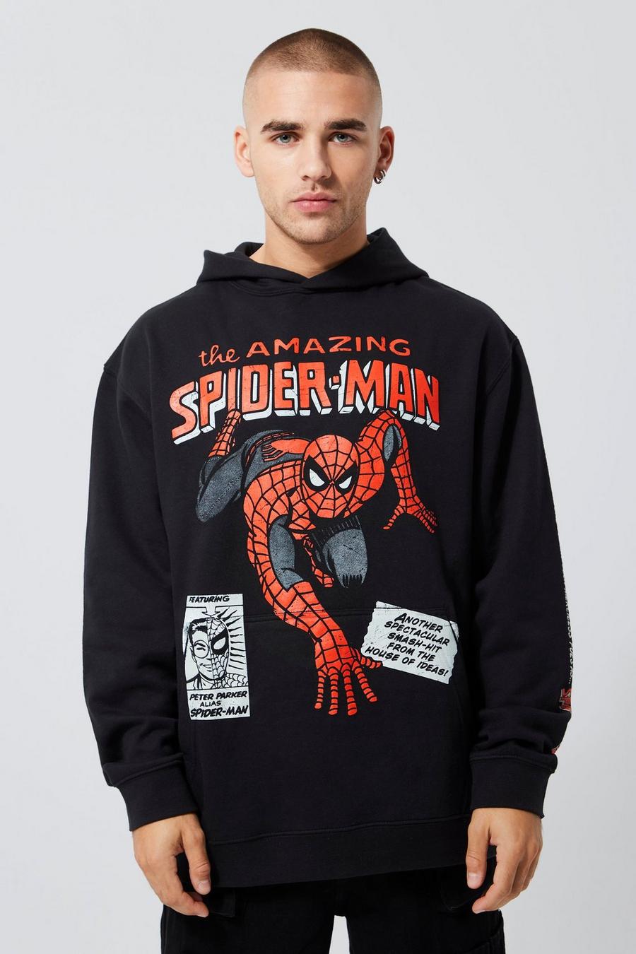 Felpa oversize ufficiale Spiderman con cappuccio, Black nero image number 1