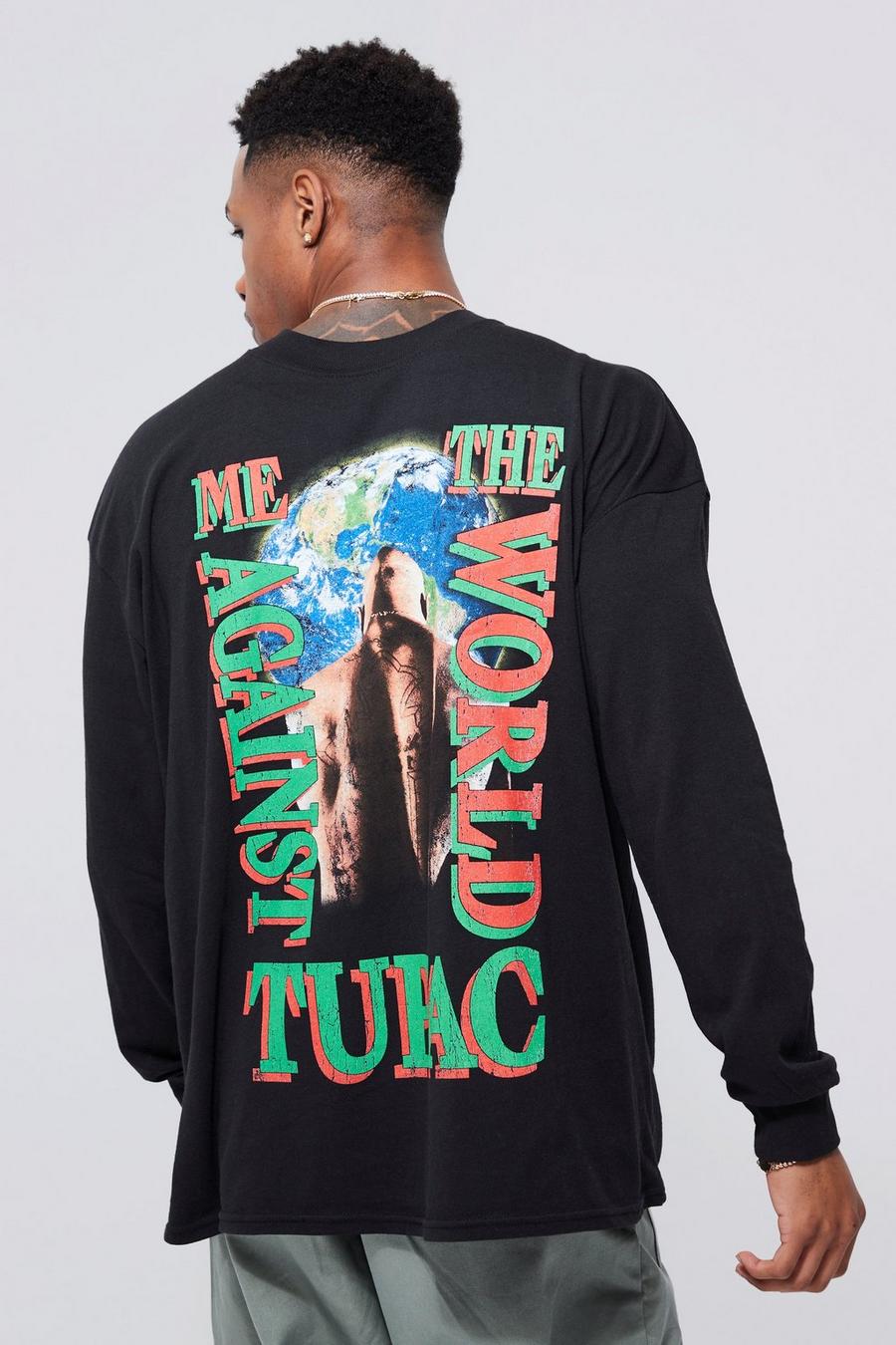 Black Oversized Tupac License Long Sleeve T-shirt image number 1