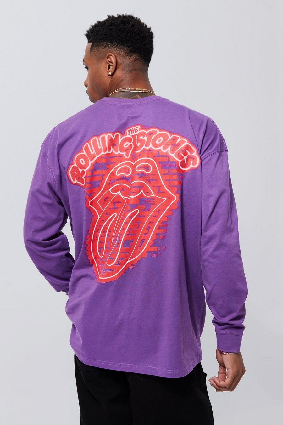 Purple Oversized Rolling Stones Long Sleeve T-shirt image number 1