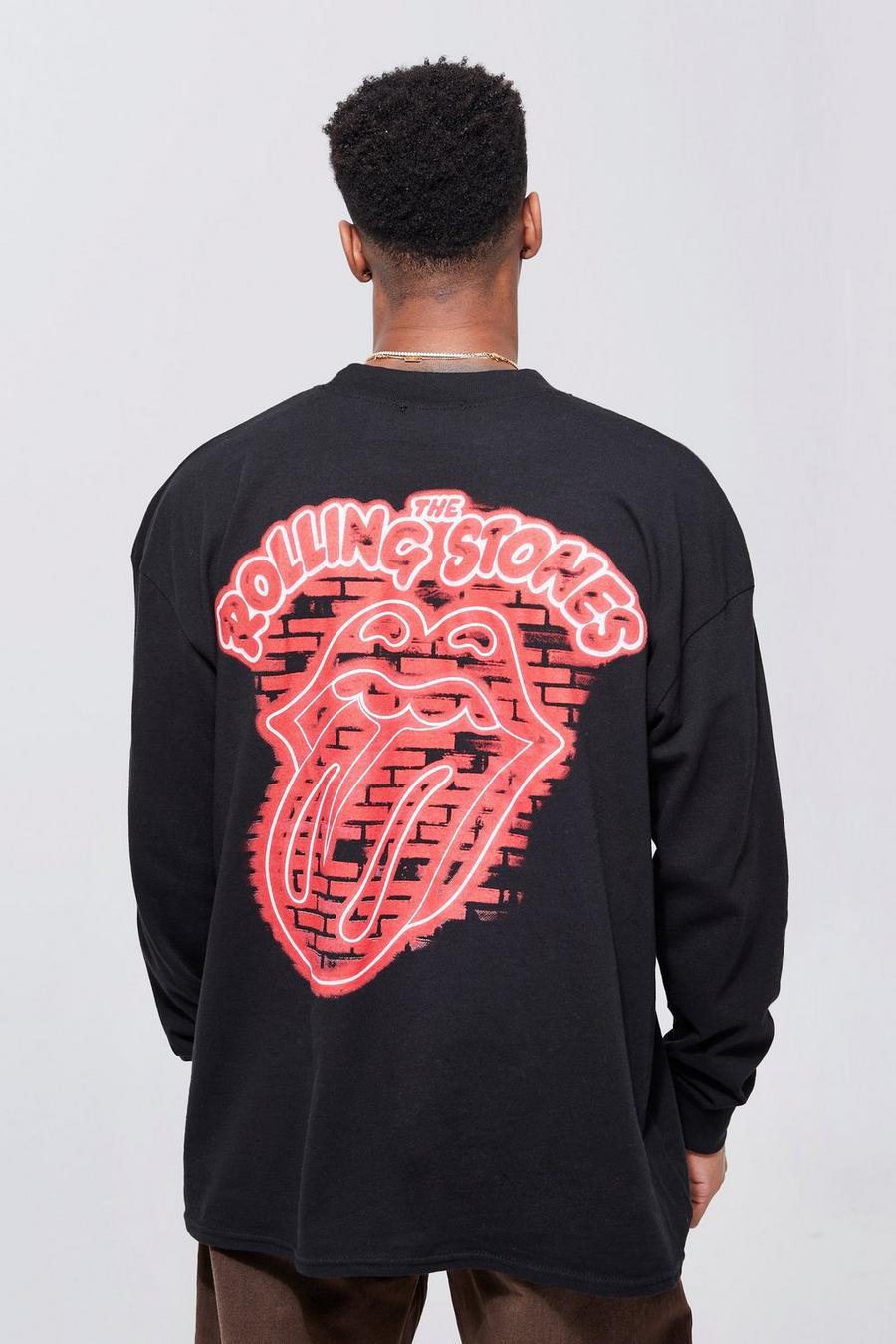 Black Oversized Rolling Stones Long Sleeve T-shirt image number 1