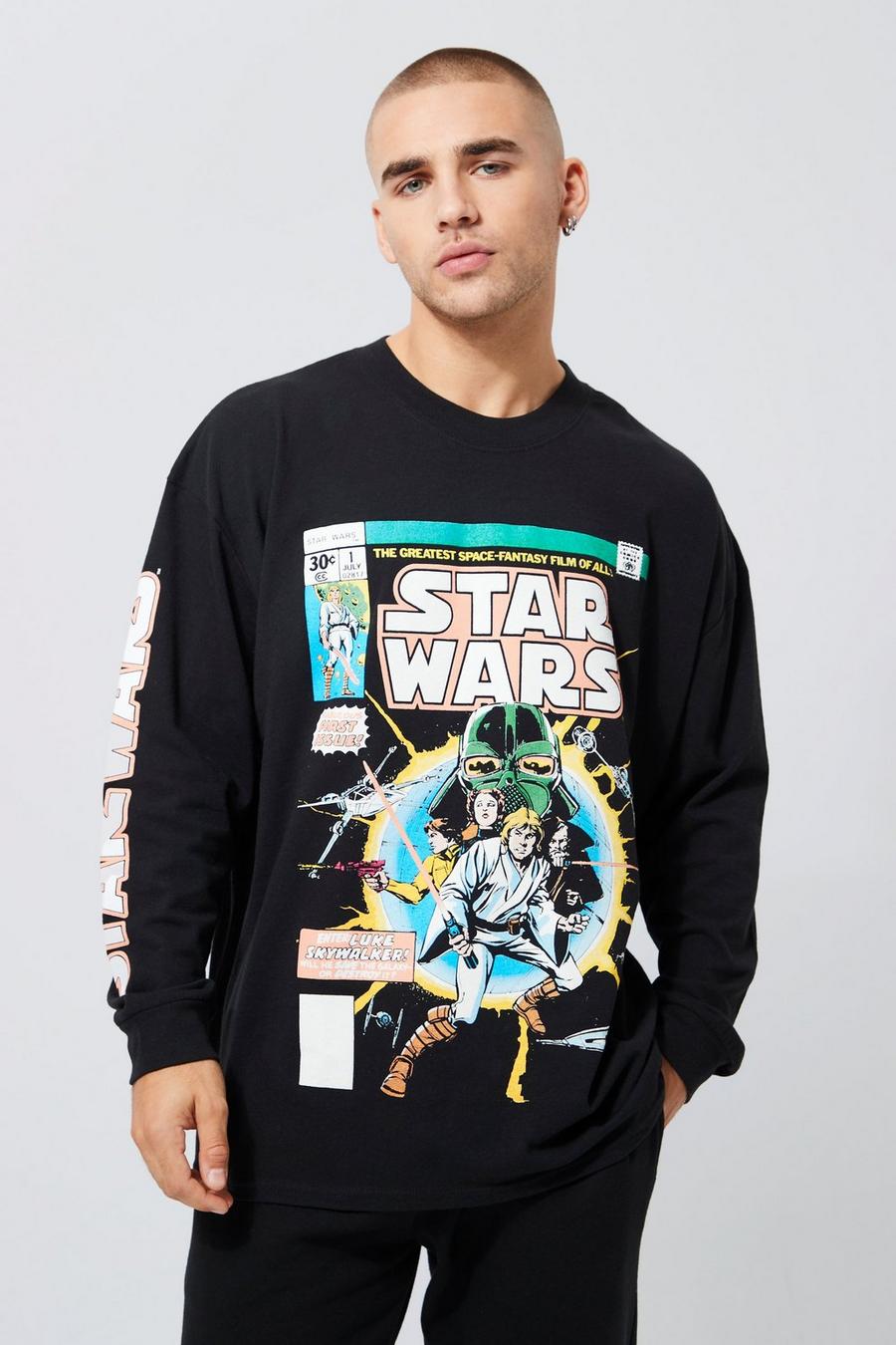 Black Oversized Star Wars Long Sleeve T-shirt image number 1