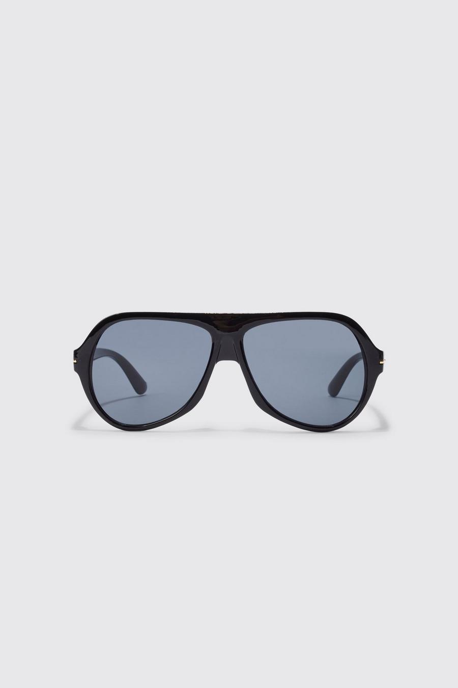 Black Curved Aviator Sunglasses image number 1