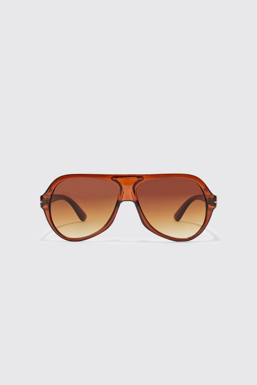 Brown Curved Aviator Sunglasses