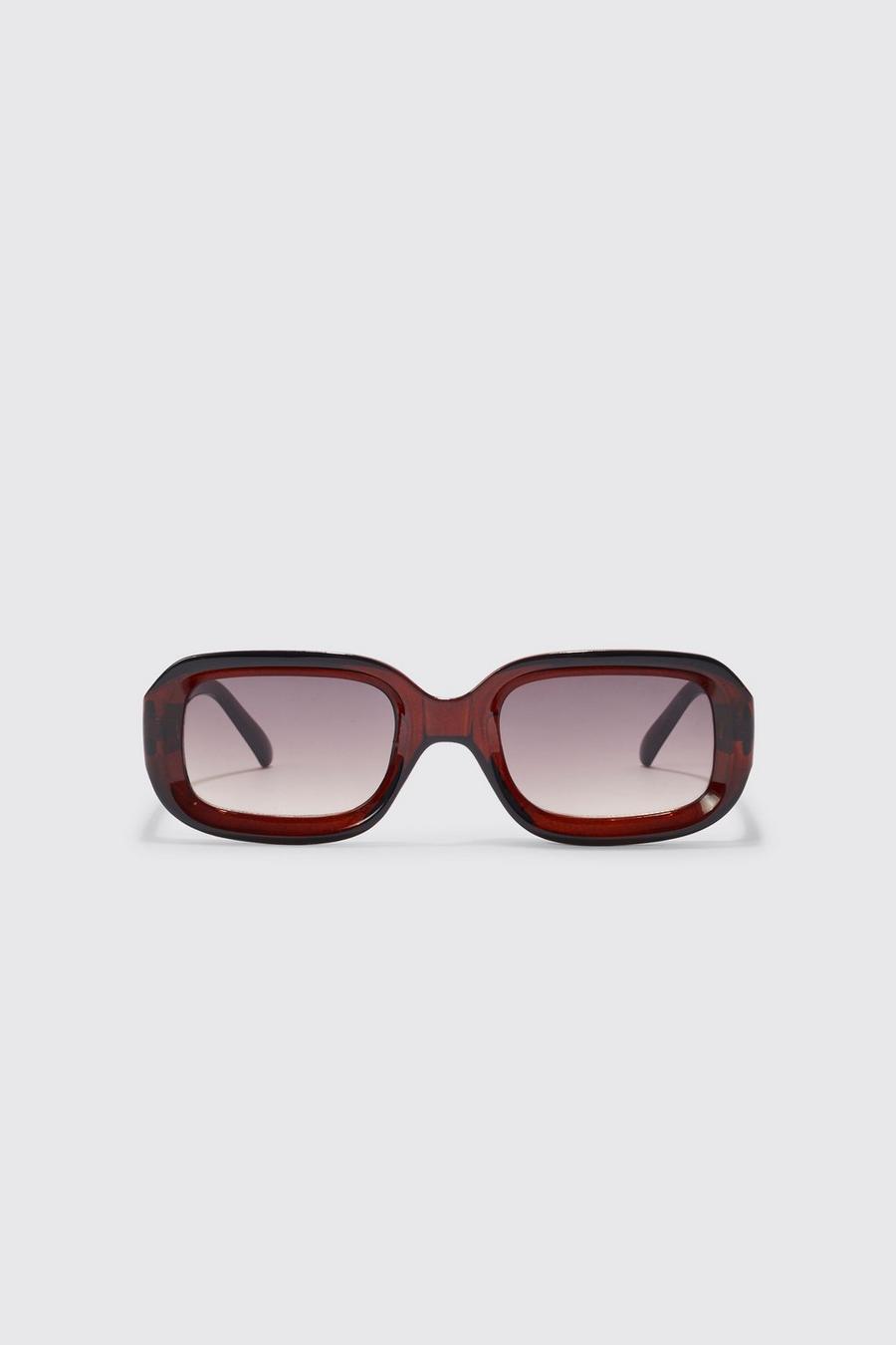 Brown marrone Smooth Rectangle Clear Sunglasses