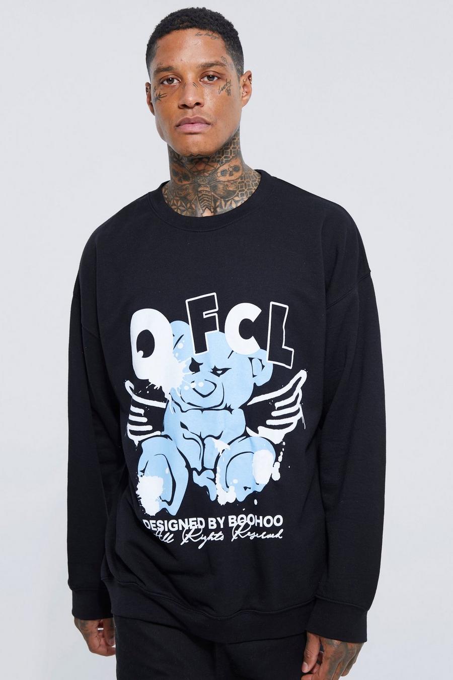 Black Oversized Teddy Graphic Sweatshirt image number 1