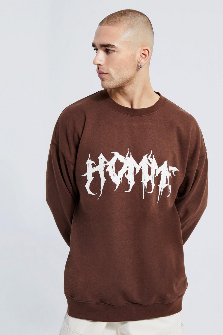 Chocolate brown Oversized Print Sweatshirt