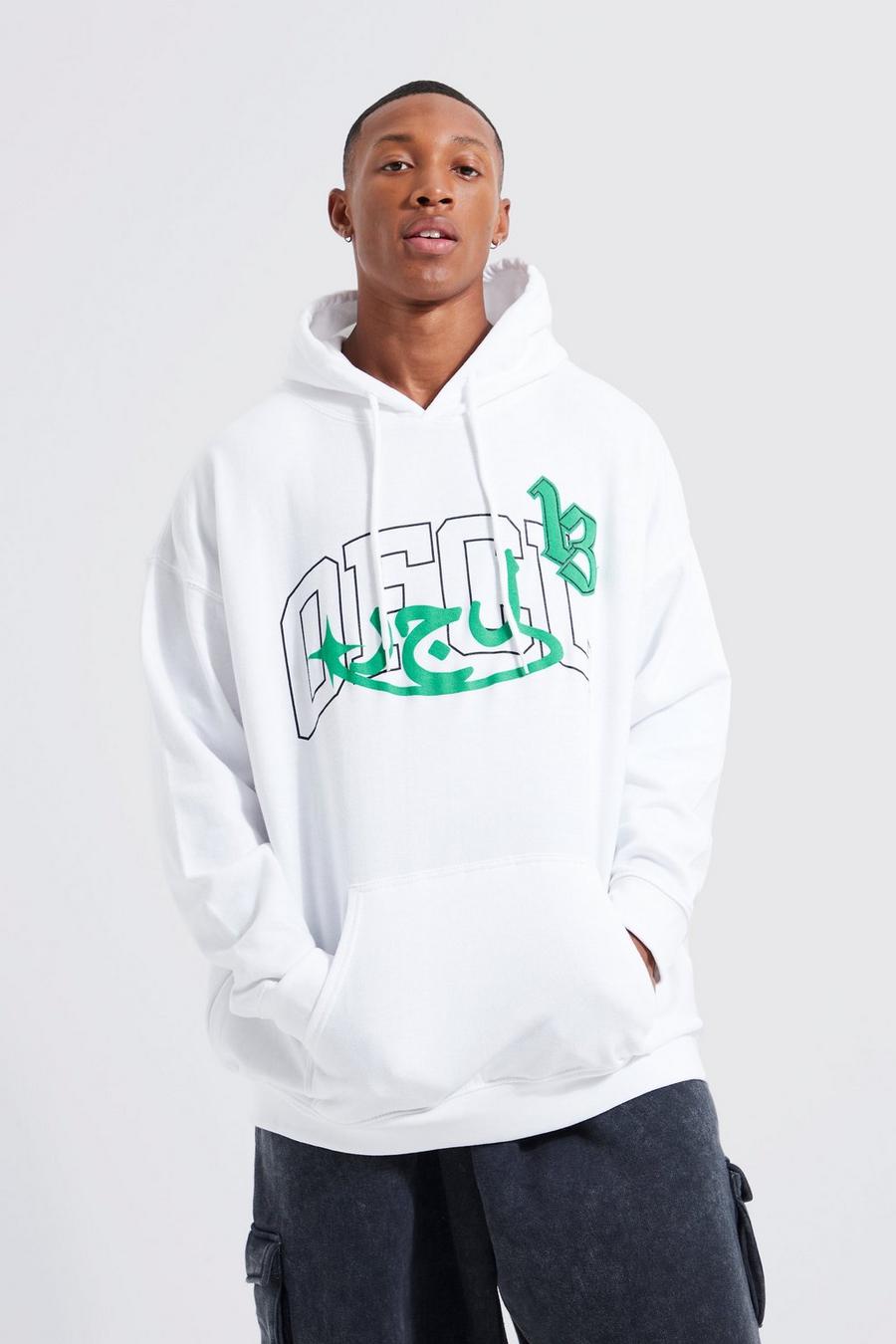 Ecru Oversized hoodie med tryck image number 1