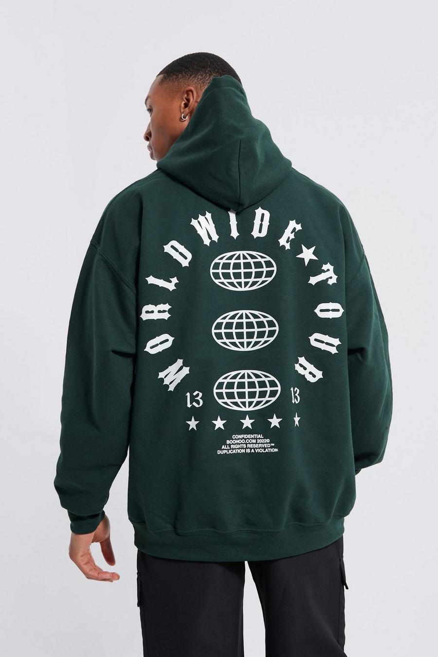 Forest green Oversized Print Hoodie