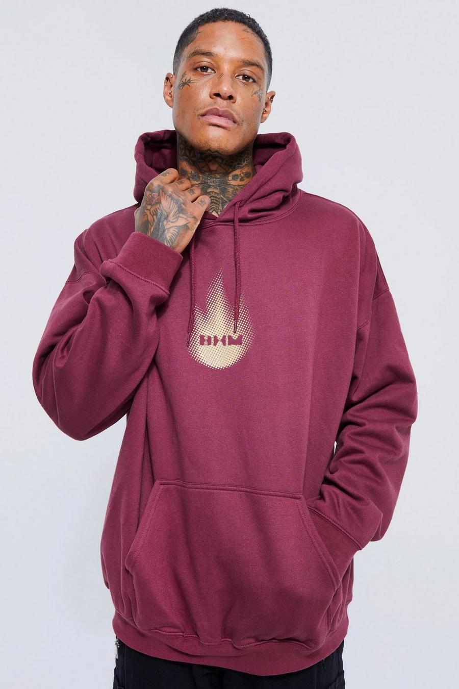 Burgundy red Oversized hoodie med tryck