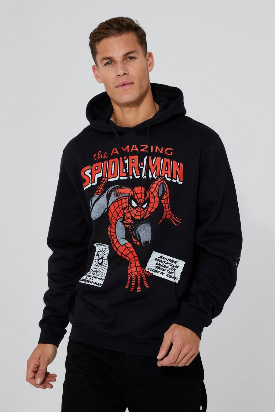 Sudadera Tall con capucha y estampado de Spiderman, Black image number 1