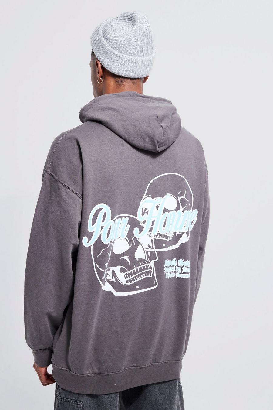 Charcoal grey Oversized Graphic Hoodie image number 1