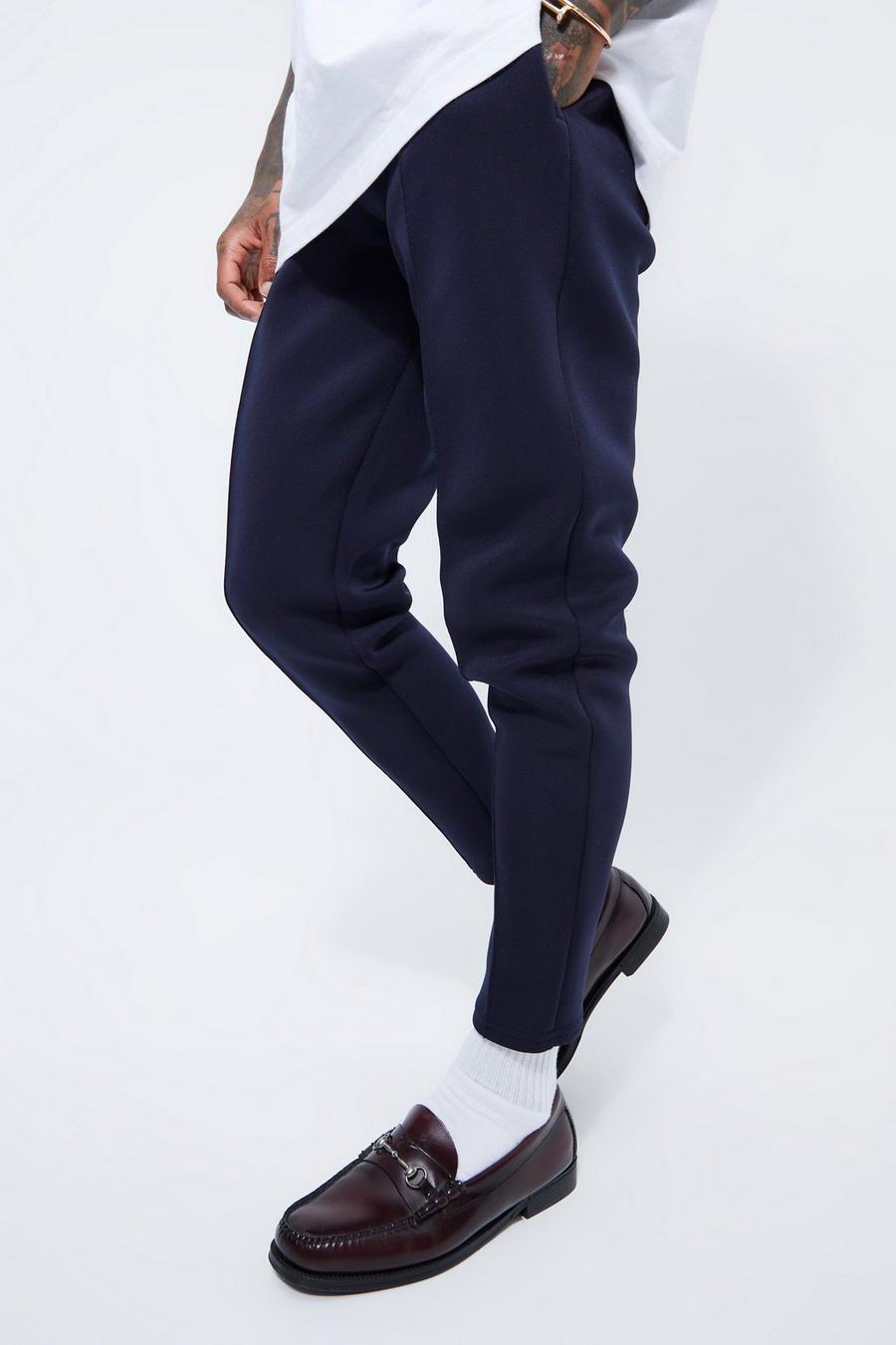 Navy Tapered Pin Tuck Scuba Jogger  image number 1