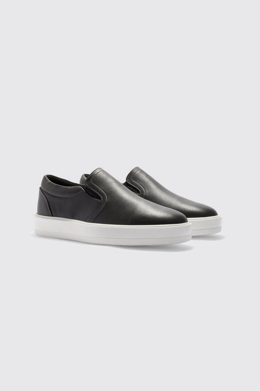 Charcoal Smart Faux Leather Slip On image number 1