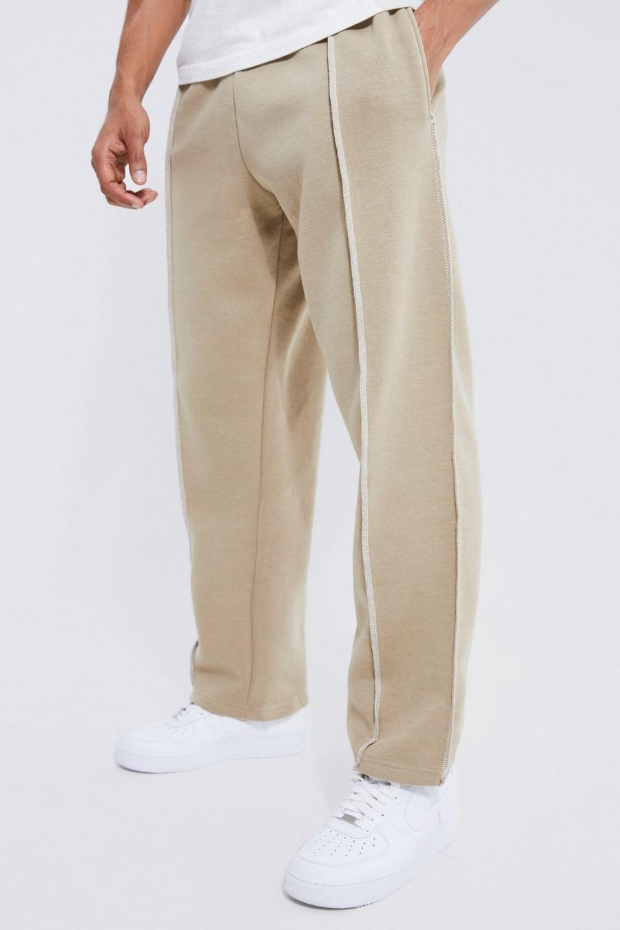 Men's Relaxed Contrast Stitch Pintuck Jogger | Boohoo UK