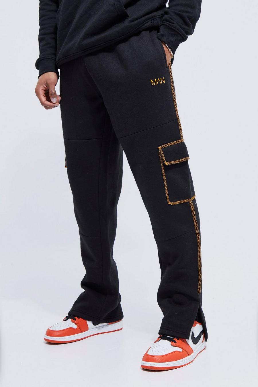 שחור negro מכנסי ריצה דגמ"ח עם שסע במכפלת ותפרים בצבעים מנוגדים image number 1