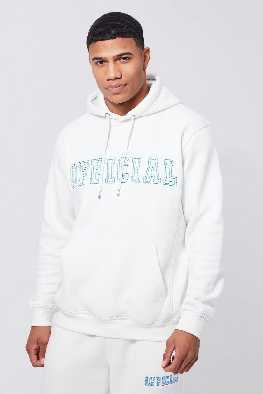 Ecru white Official Embroidered Contrast Stitch Hoodie