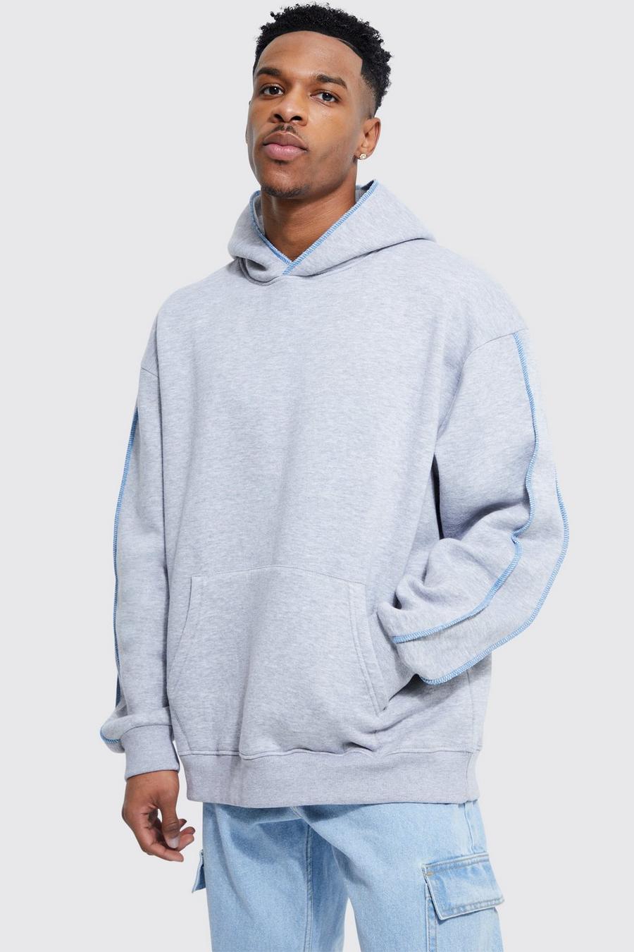 Grey marl Oversized Contrast Stitch Detail Hoodie image number 1
