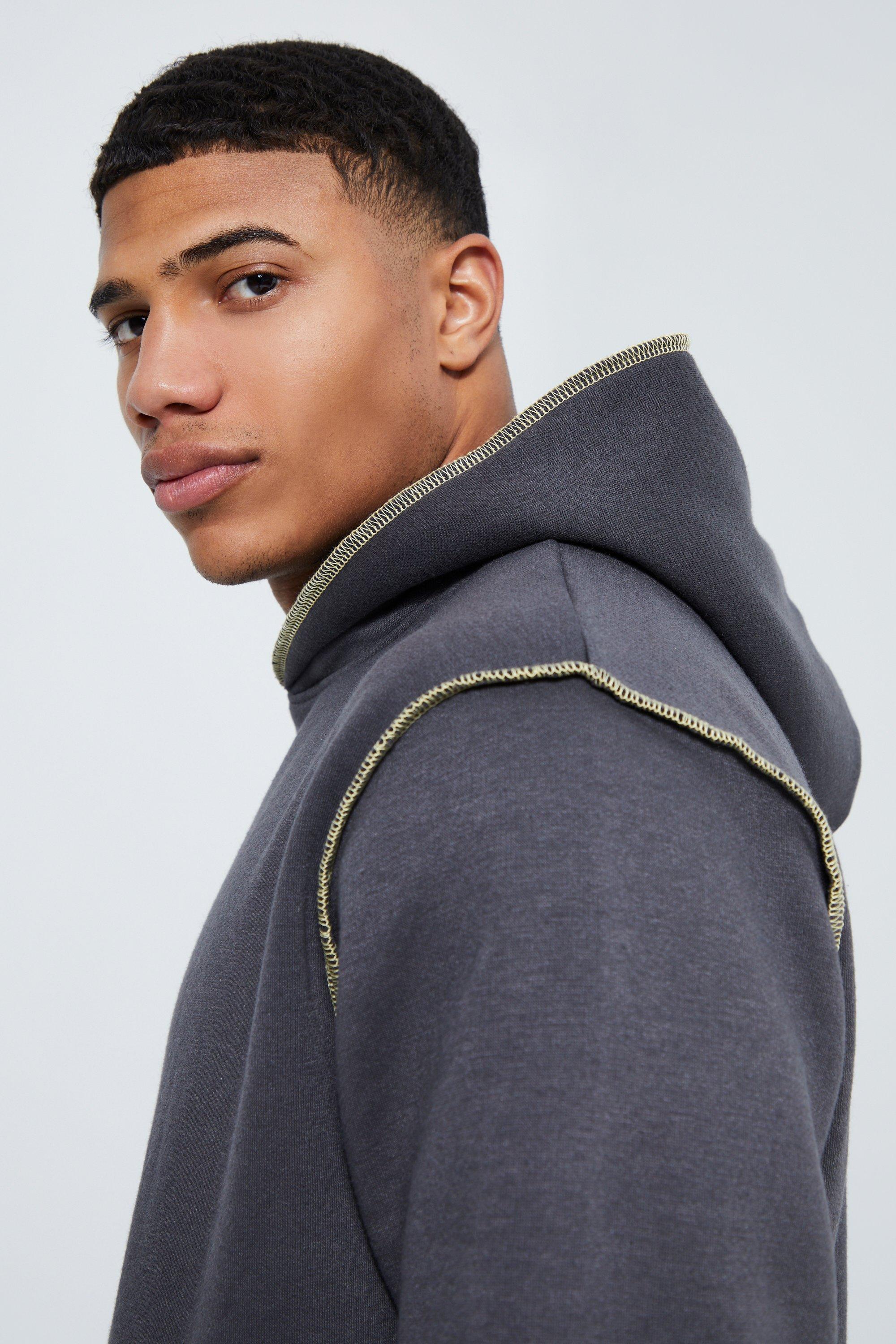 Men's Contrast Stitch Detail Hoodie | Boohoo UK