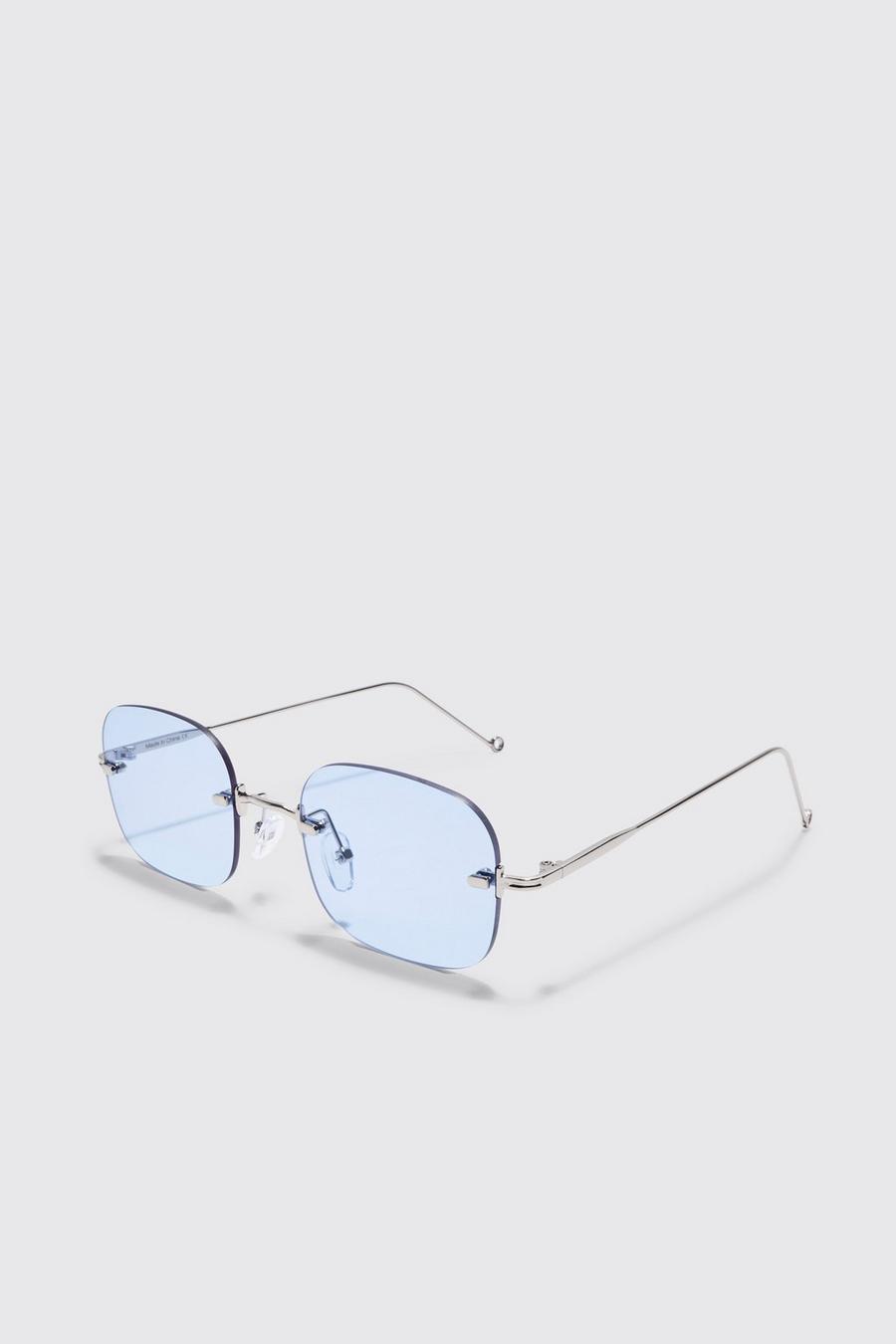 Silver Rimless Rectangle Sunglasses