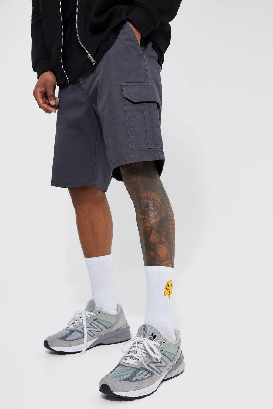 Charcoal grey Relaxed Fixed Waist Cargo Short