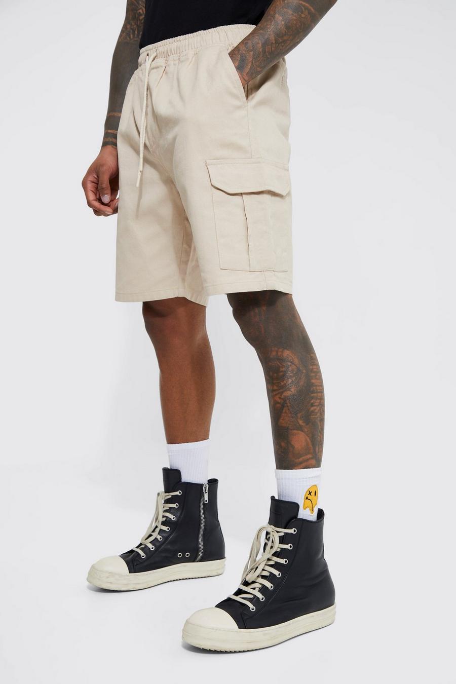 Lockere Cargo-Shorts mit elastischem Bund, Stone beige