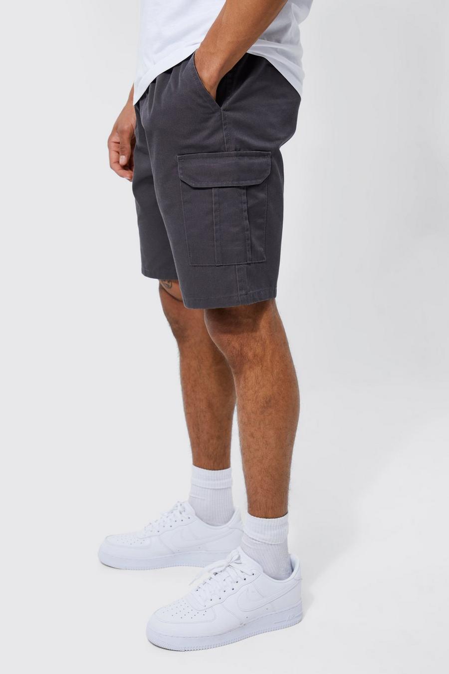 Charcoal Relaxed Elastic Waist Cargo Short image number 1