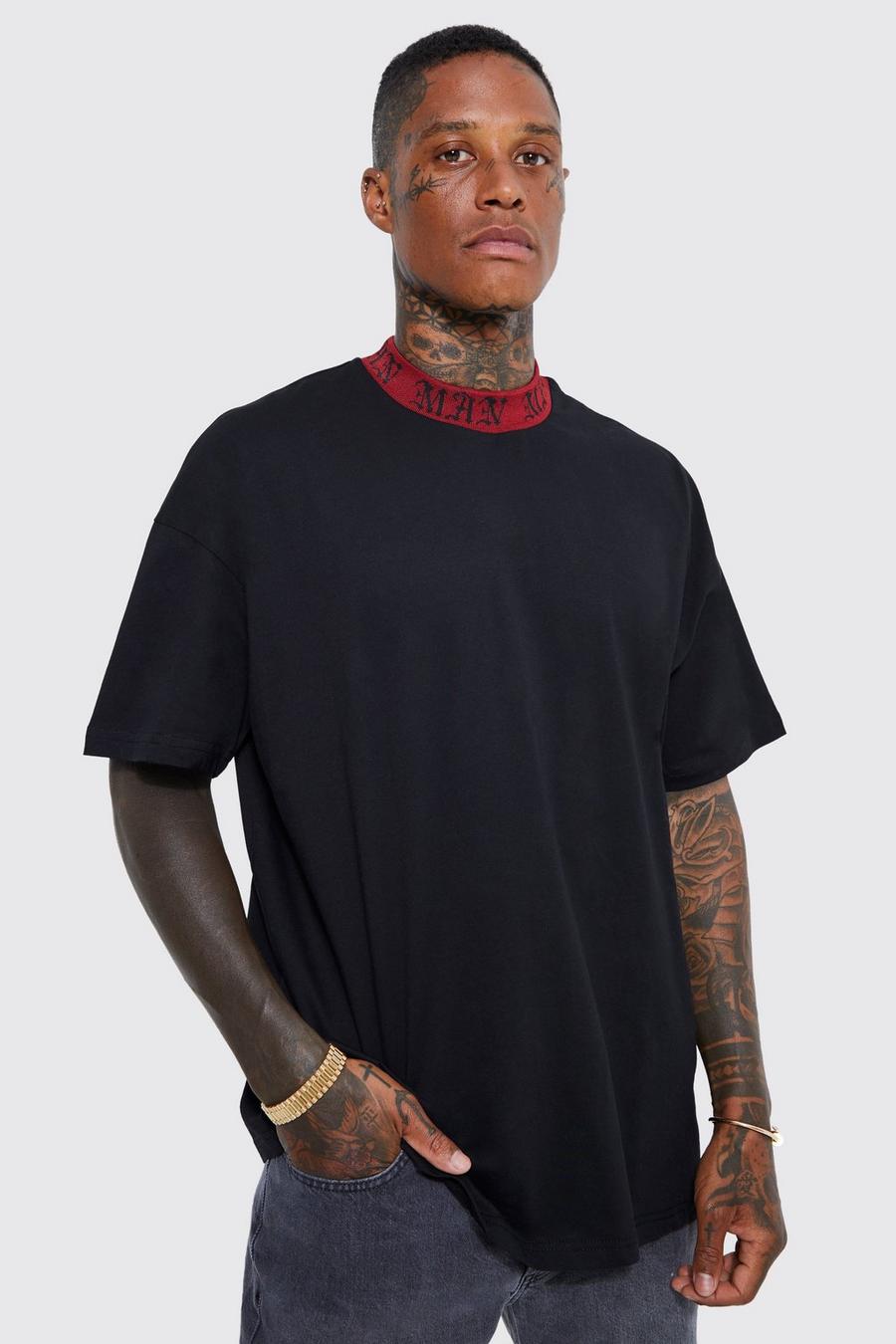 Black Oversized Gothic Man Rib Neck T-shirt image number 1