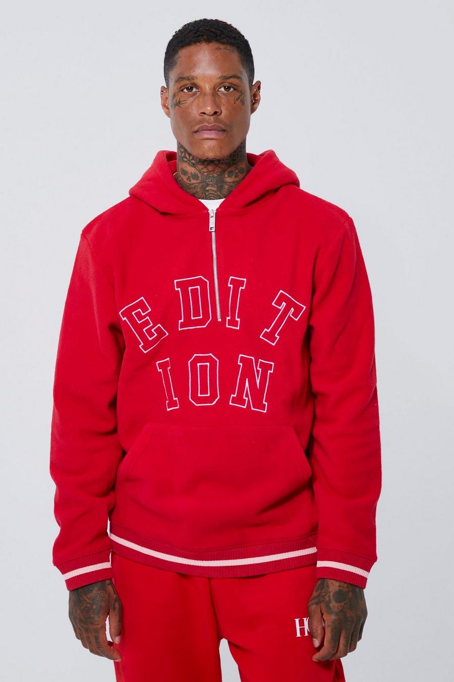 Red Embroidered Polar Fleece Hoodie image number 1