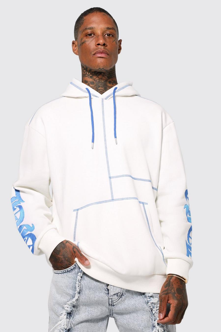 Oversized Contrast Stitch Ofcl Hoodie, Ecru image number 1