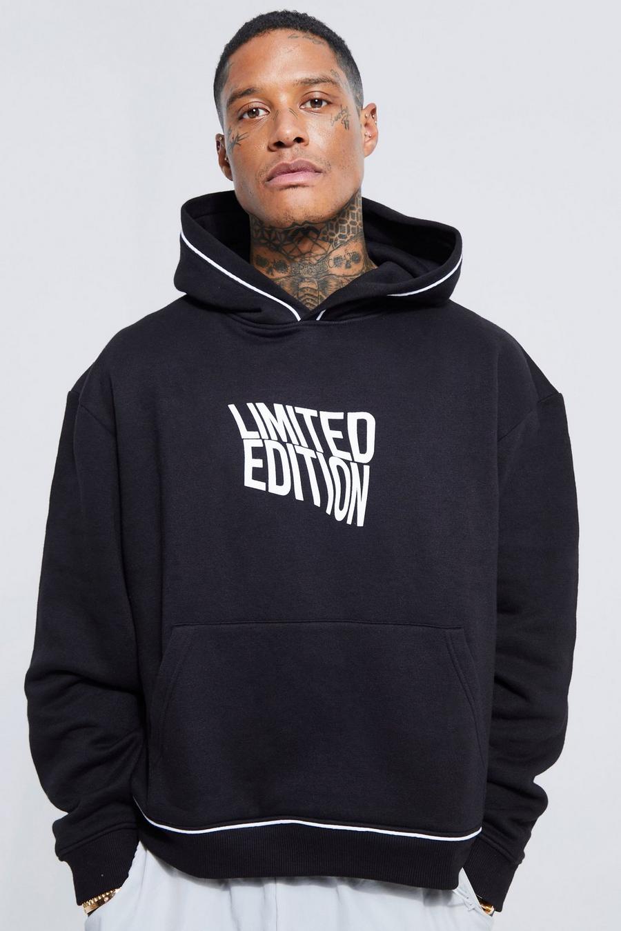 Black Oversized Boxy Piped Hoodie image number 1