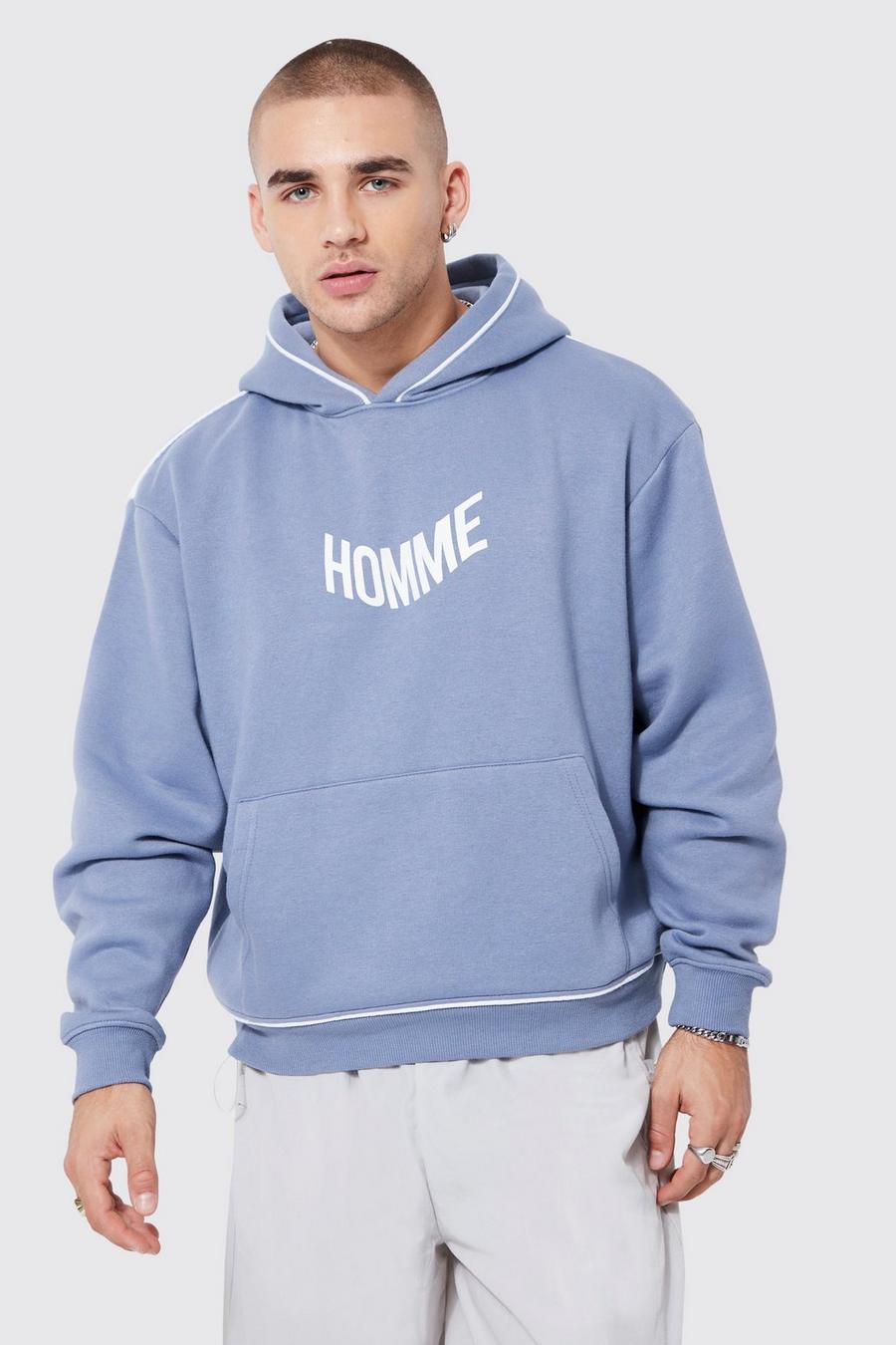 Dusty blue Oversized Boxy Piped Hoodie image number 1