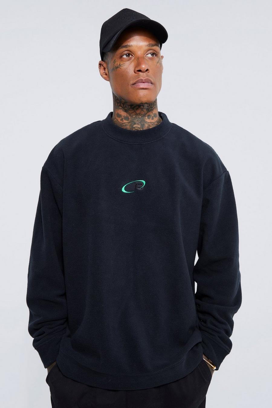 Black Oversized Extended Neck Fleece Sweatshirt