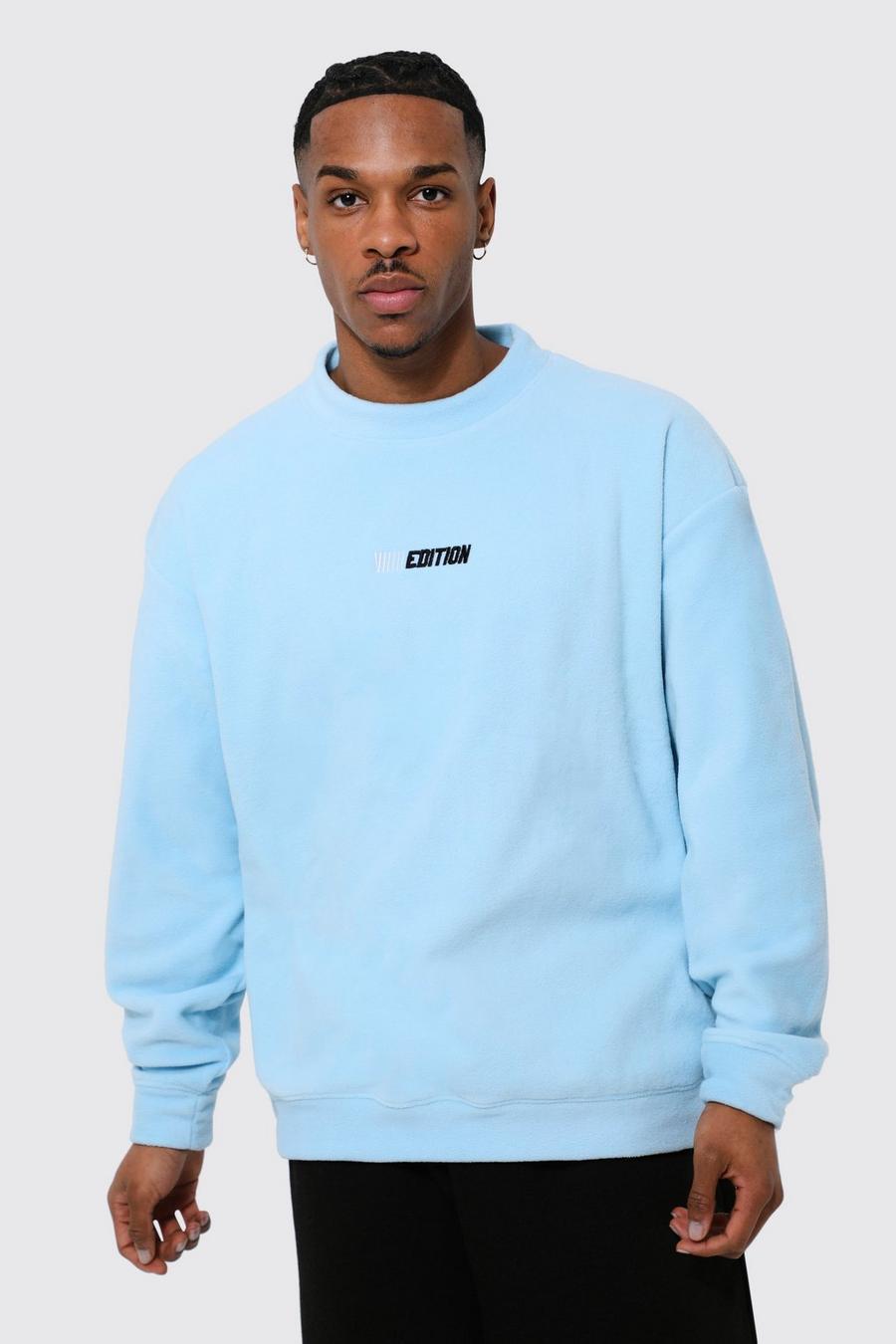 Light blue Oversized Extended Neck Fleece Sweatshirt image number 1