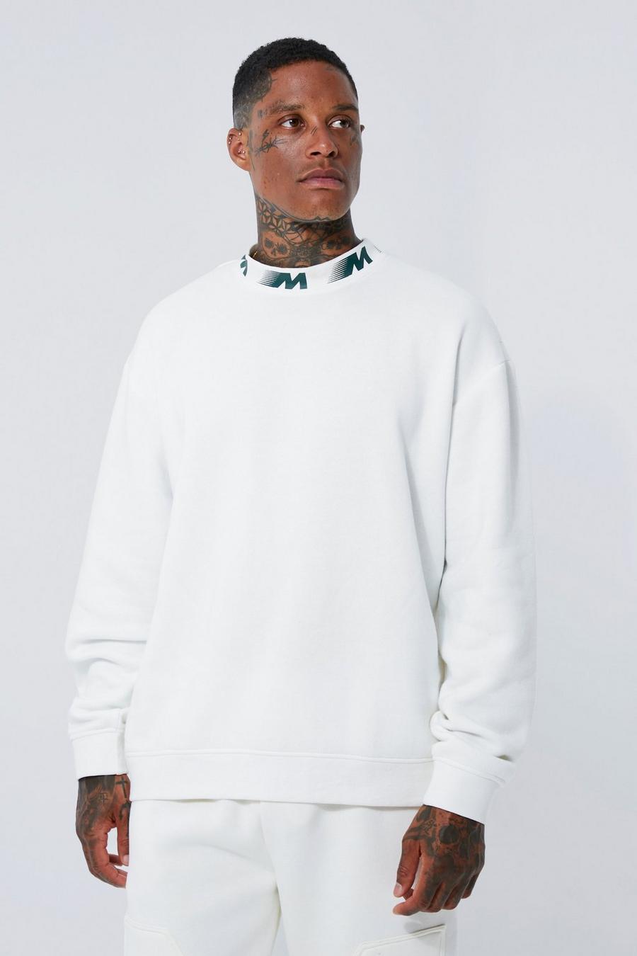 Oversized Branded Extended Neck Sweatshirt, Ecru image number 1