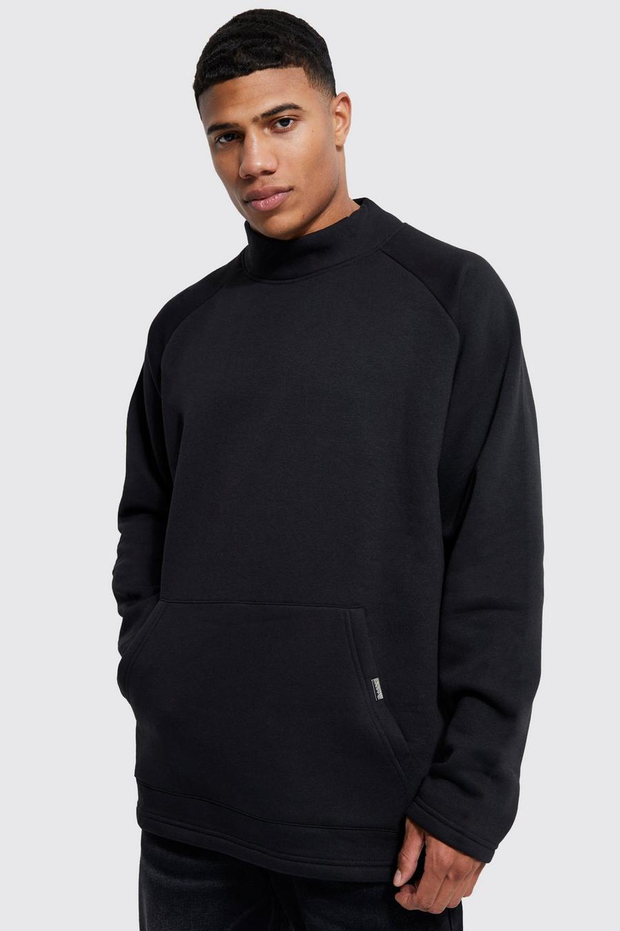 Black Oversized Extended Neck Raglan Sweatshirt