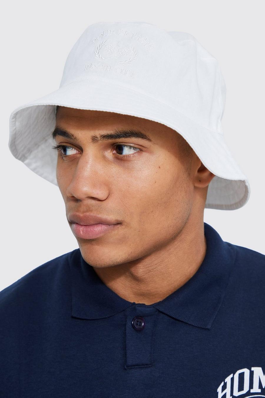 White Embroidered Bucket Hat image number 1