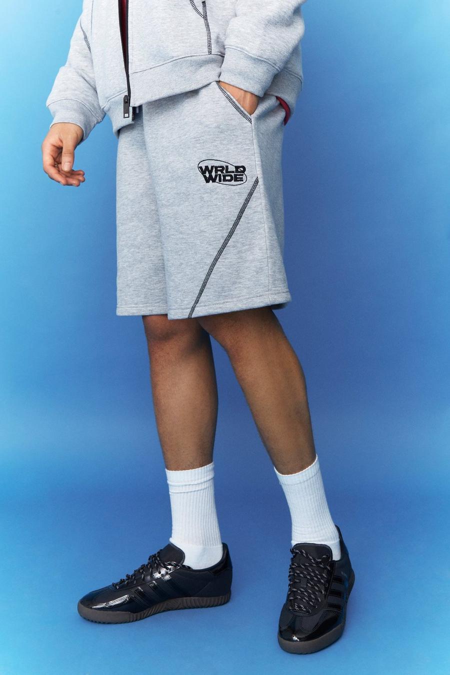 Grey marl Oversized Worldwide Jersey Shorts image number 1