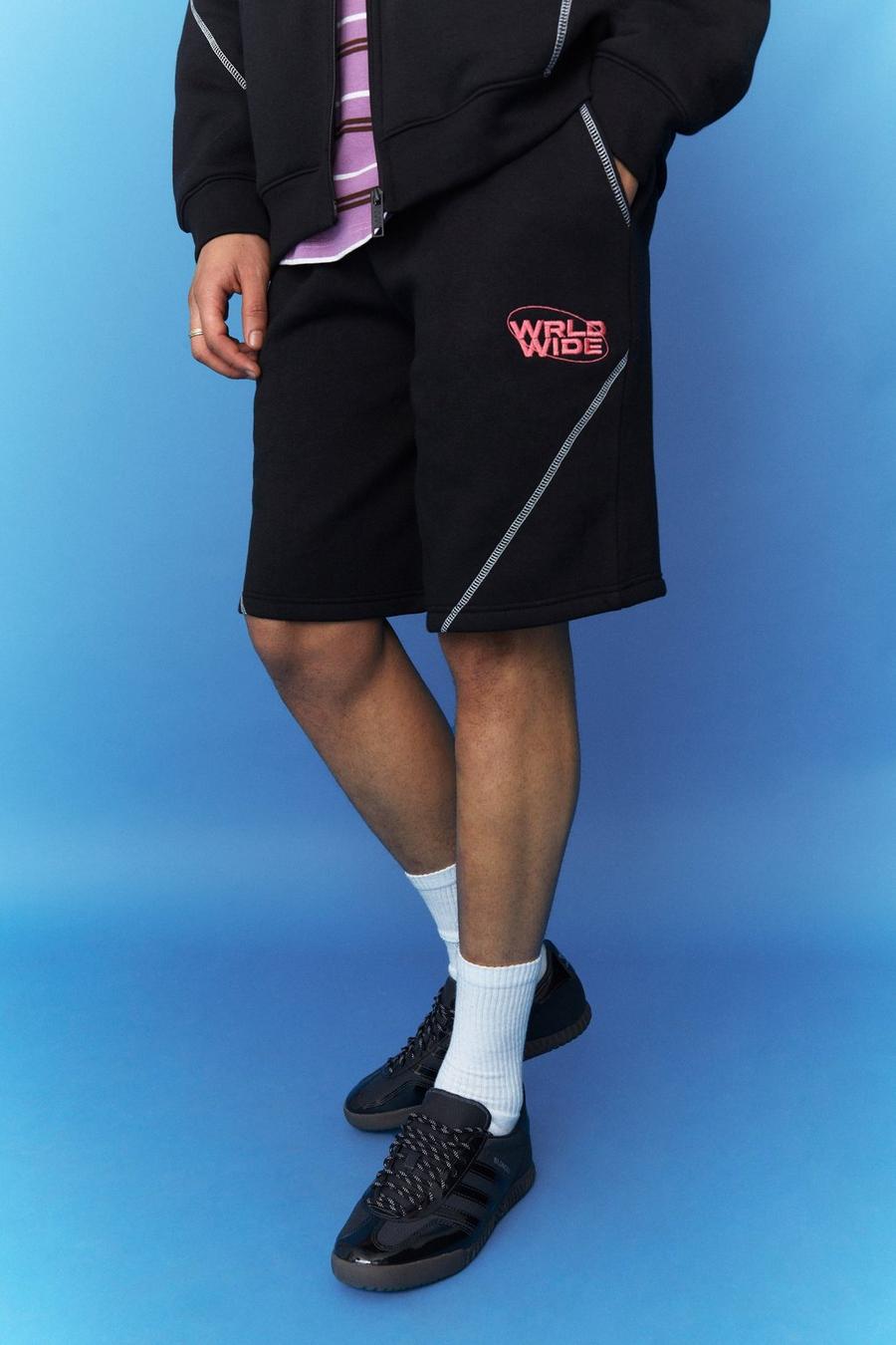 Black Oversized Worldwide Jersey Shorts image number 1