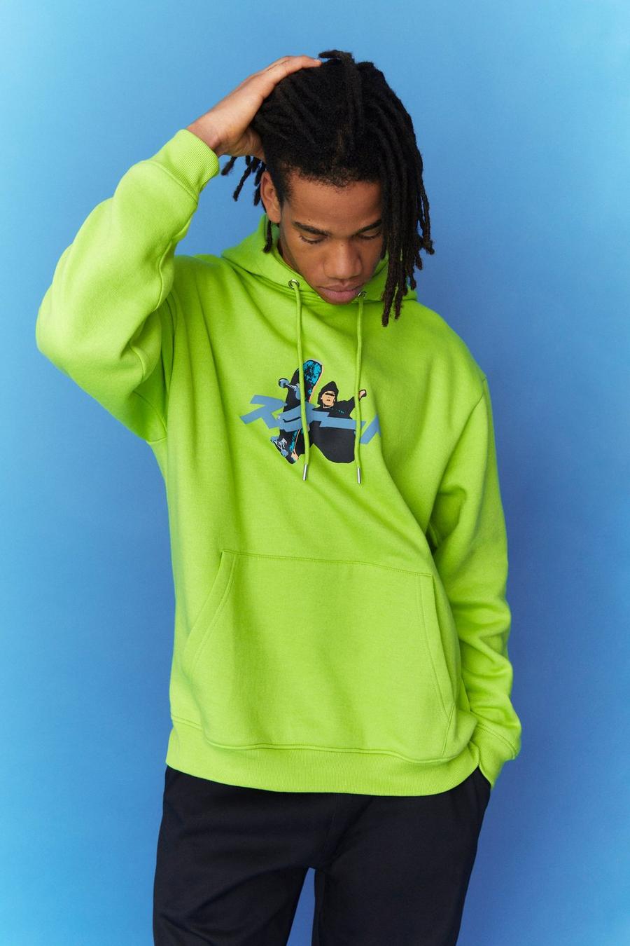 Green Oversized Skate Graphic Hoodie image number 1