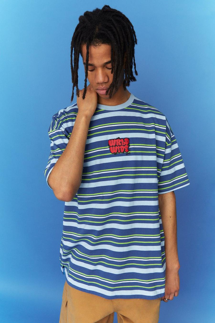 Blue Oversized Worldwide Stripe T-shirt image number 1