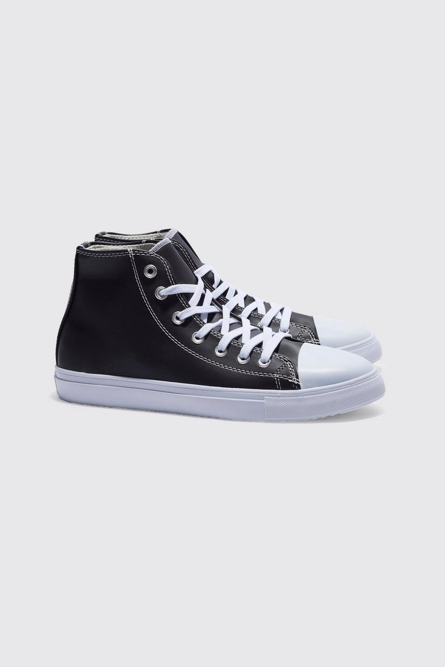 Black High Top Faux Leather Trainer image number 1