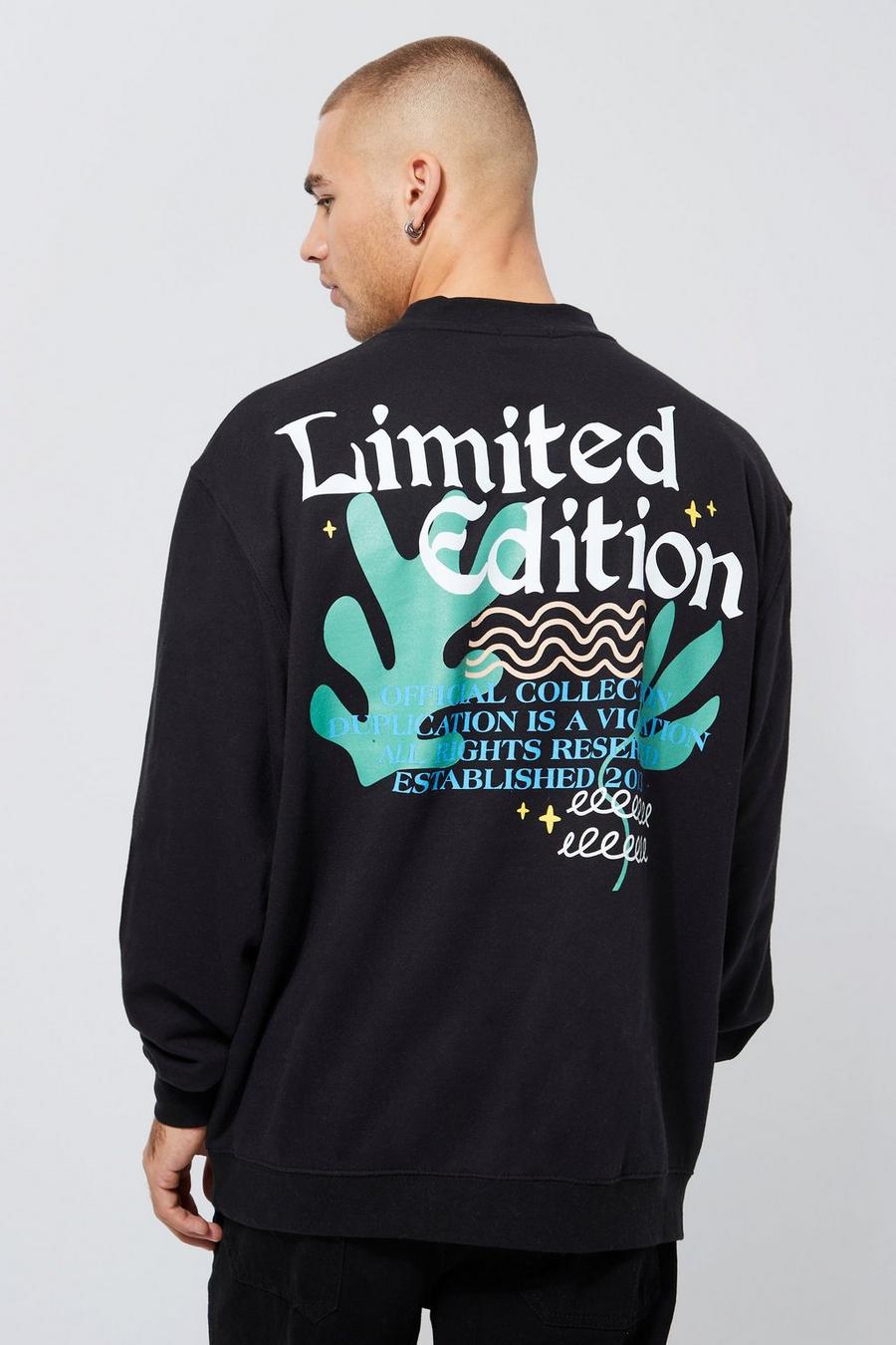 Black Oversized Extended Neck Graphic Sweatshirt image number 1