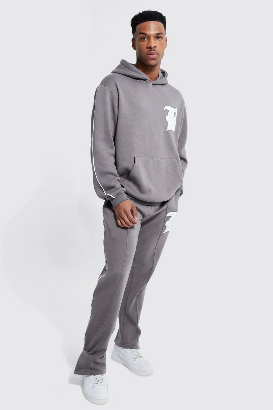 Charcoal Lightweight B Badge Piping Hooded Tracksuit image number 1