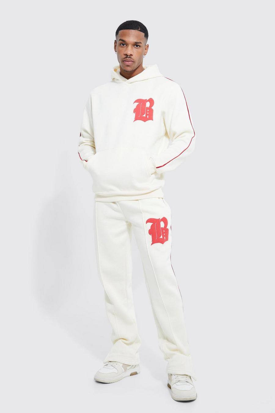 Ecru white Lightweight B Badge Piping Hooded Tracksuit