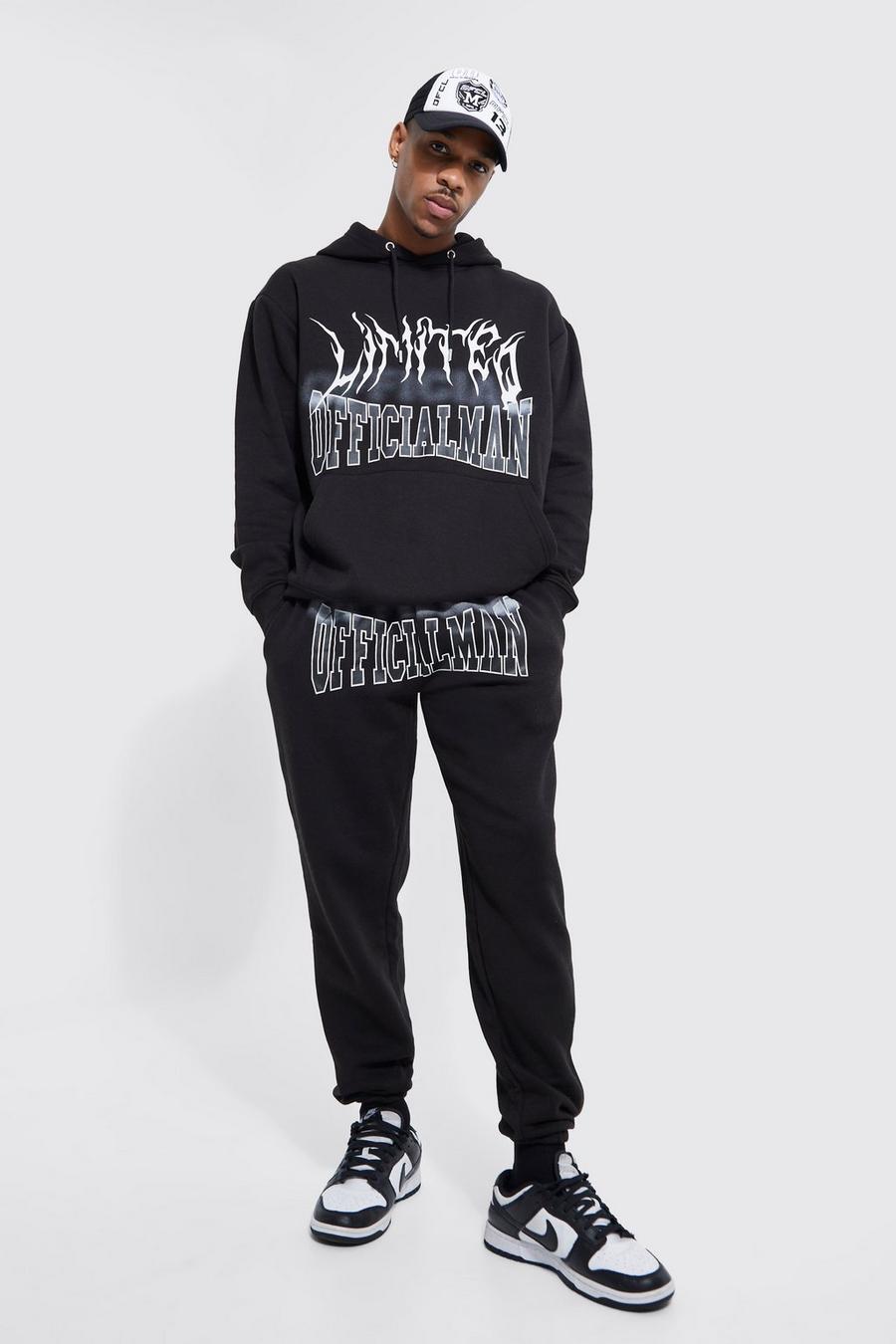 Black Lightweight Oversized Limited Graphic Hooded Tracksuit image number 1