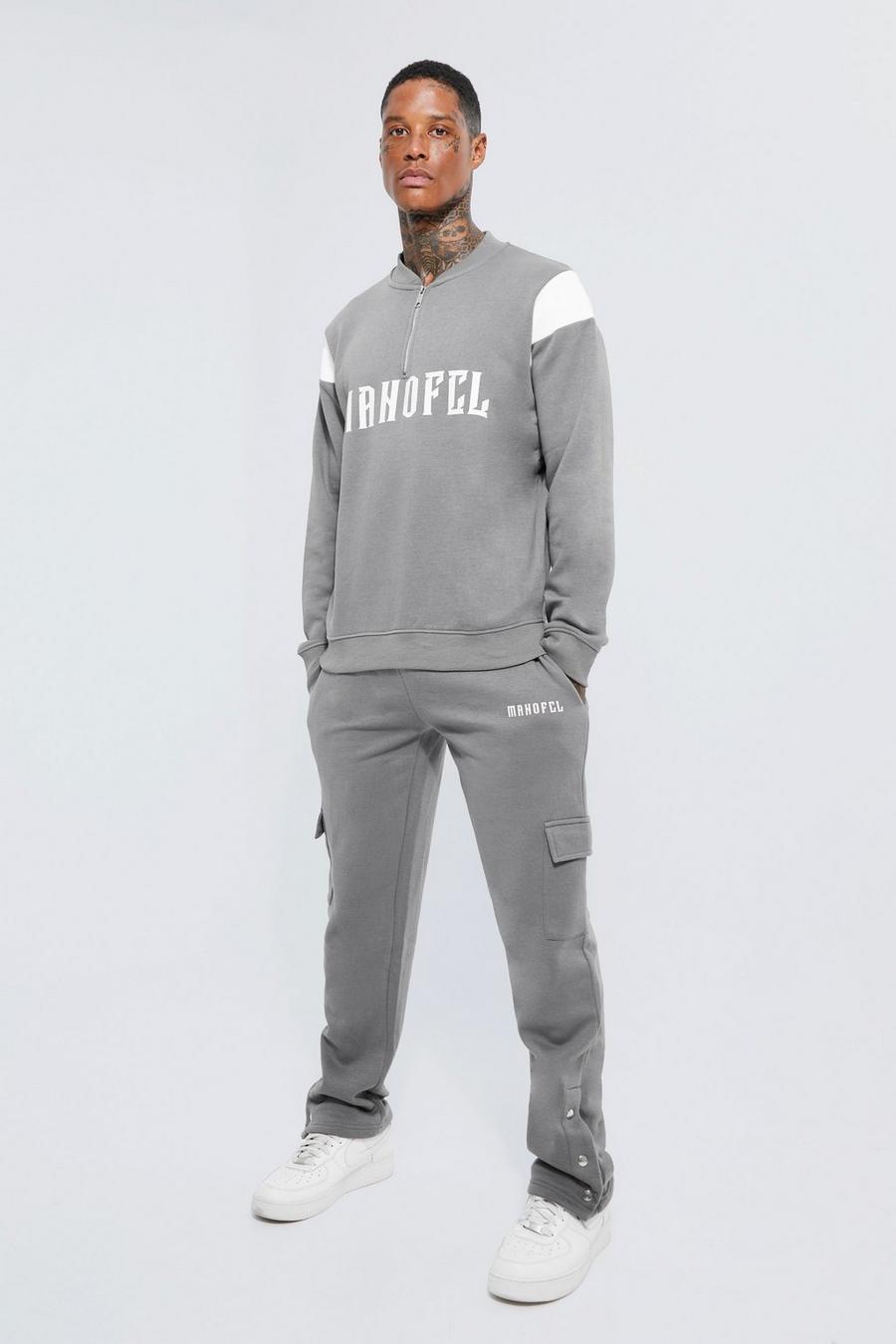 Charcoal grey Lightweight Ofcl Panel 1/4 Zip Bomber Tracksuit image number 1