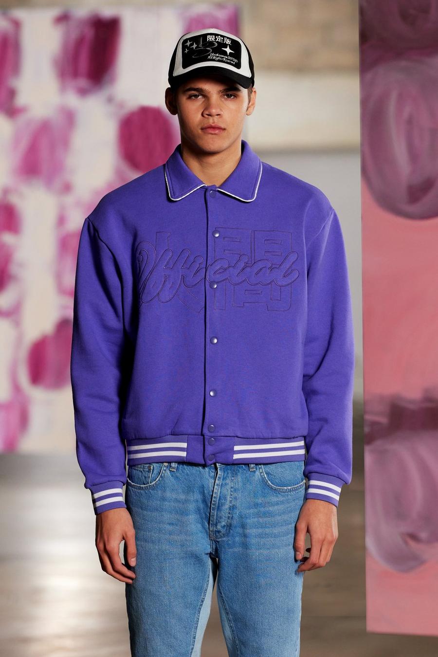 Purple Oversized Boxy Jersey Varsity Jacket image number 1