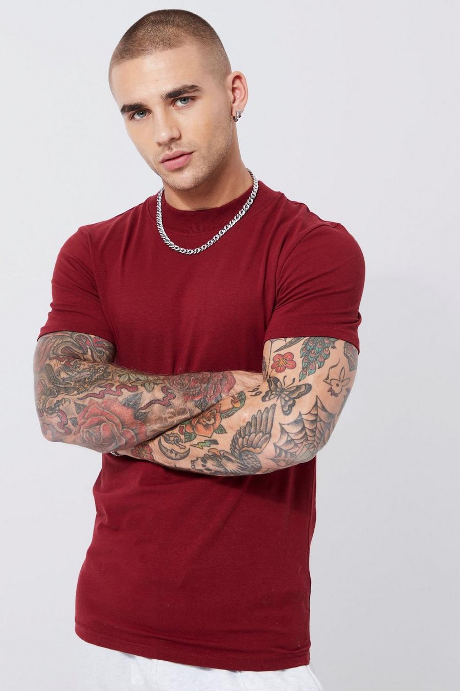 Burgundy red Muscle Fit Extended Neck T-shirt